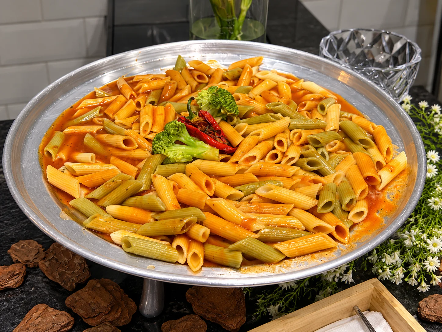 Penne ao sugo — foto do Buffet André Melo